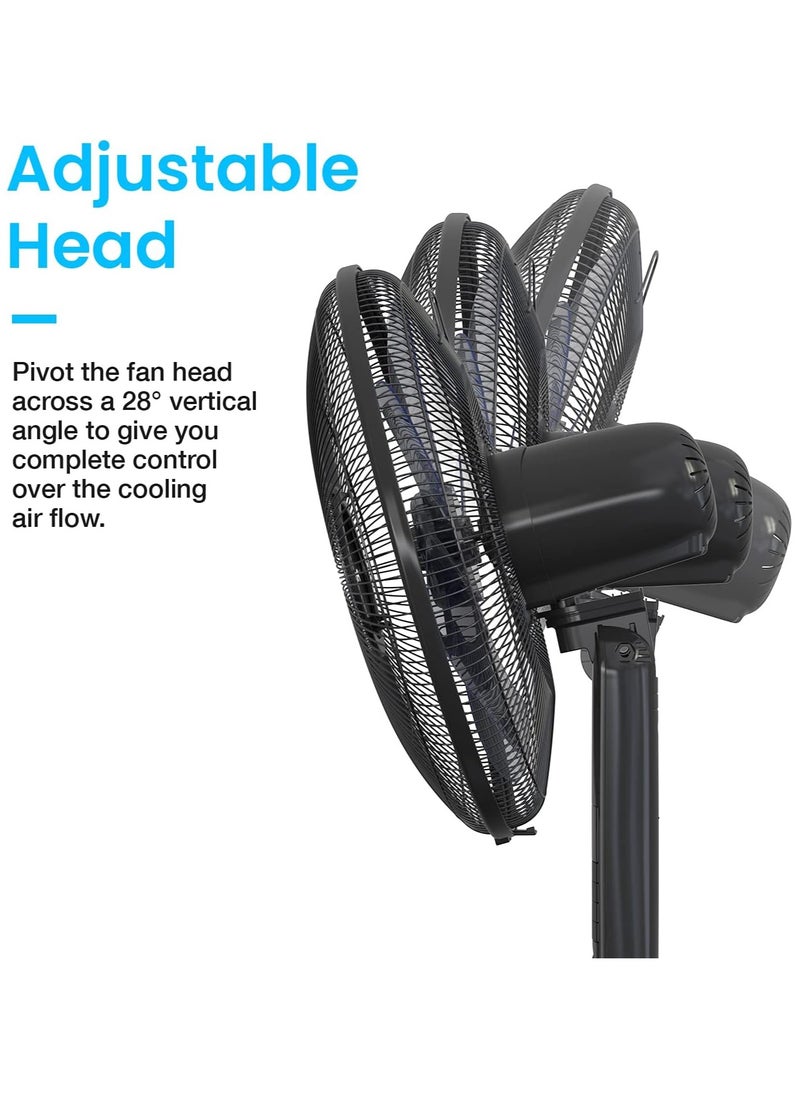 Pro Breeze 16-Inch Pedestal Fan with Remote Control and LED Display, 4 Operational Modes, 80° Oscillation, Adjustable Height & Pivoting Fan Head, Perfect for Homes, Offices and Bedrooms - Black