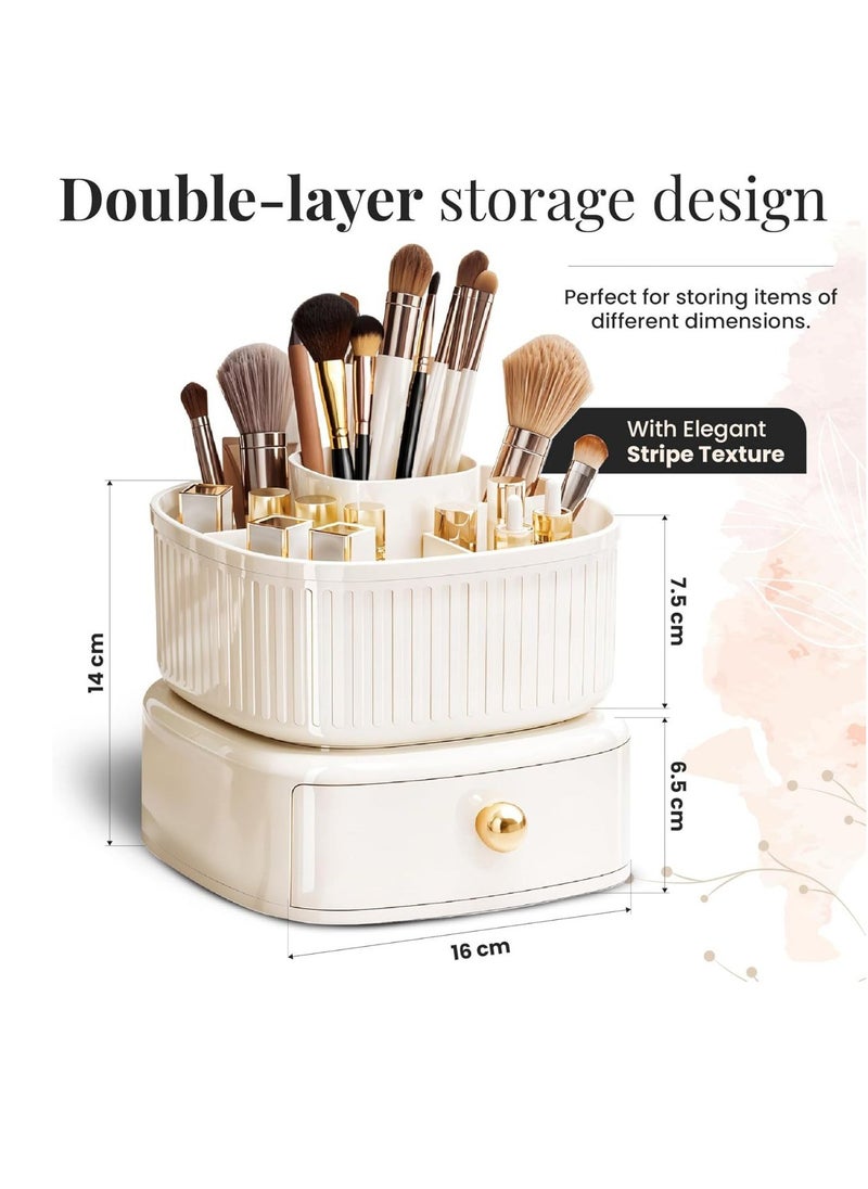 Rotating Makeup Organizer, Adjustable Layers Spinning Skincare Organizer, Cosmetic Display Case with Brush Holder, Multi-Function Storage Carousel for Vanity Bathroom Countertop