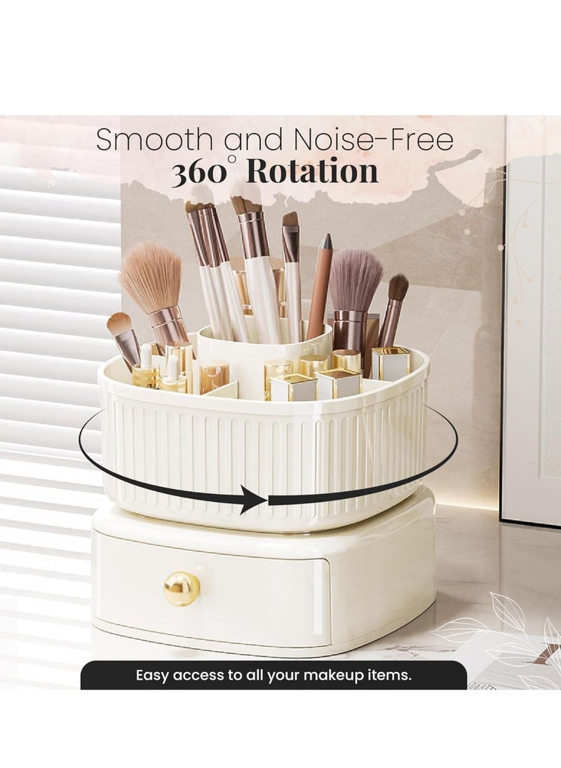 Rotating Makeup Organizer, Adjustable Layers Spinning Skincare Organizer, Cosmetic Display Case with Brush Holder, Multi-Function Storage Carousel for Vanity Bathroom Countertop