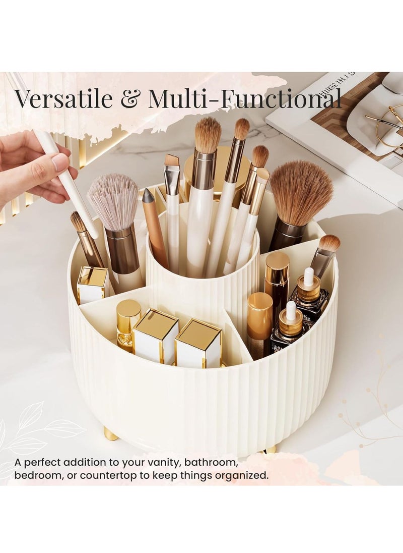 Rotating Makeup Organizer, Adjustable Layers Spinning Skincare Organizer, Cosmetic Display Case with Brush Holder, Multi-Function Storage Carousel for Vanity Bathroom Countertop