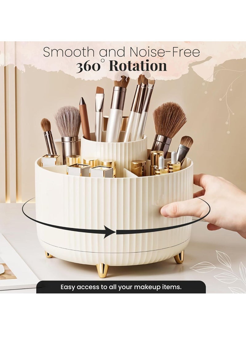 Rotating Makeup Organizer, Adjustable Layers Spinning Skincare Organizer, Cosmetic Display Case with Brush Holder, Multi-Function Storage Carousel for Vanity Bathroom Countertop