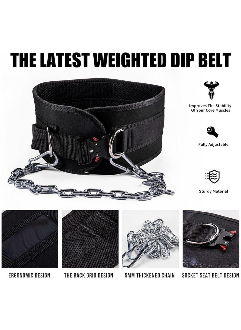 Self-Locking Weight Lifting Belt Quick Locking Dip Belt Weightlifting Belt Deadlift Training Belt for Men Women Heavy Duty Dipping Powerlifting Belt Pull Ups with Chain 40 inchs