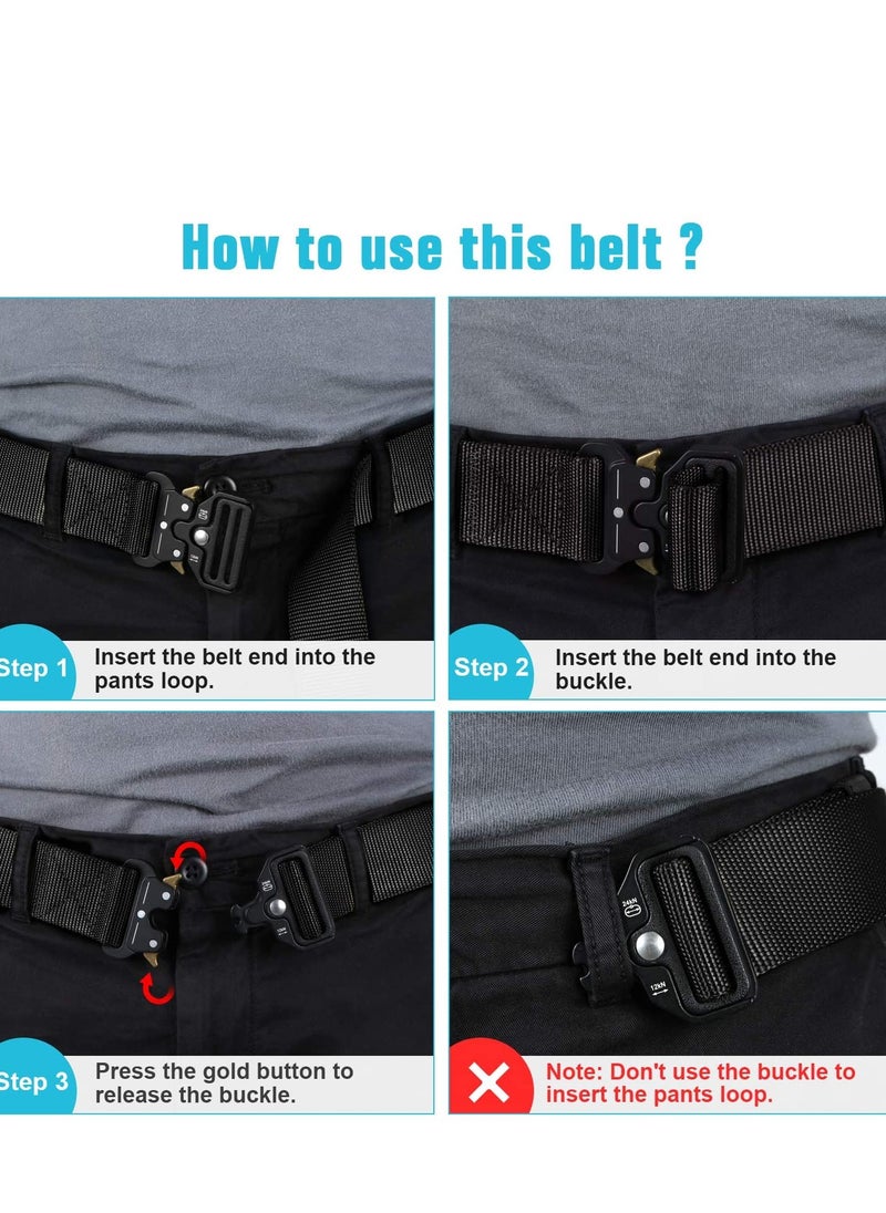 Tactical Belt for Men, Heavy-Duty Webbing Military Style Nylon Belts with Metal & Key Buckle 2 Pack 1.5 Inch