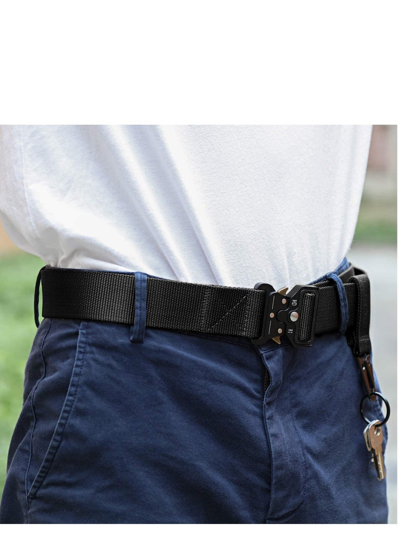 Tactical Belt for Men, Heavy-Duty Webbing Military Style Nylon Belts with Metal & Key Buckle 2 Pack 1.5 Inch