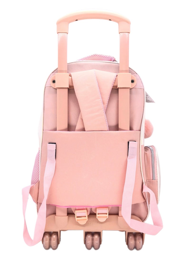 Peach Color Design Rolling Backpack 18 inch Wheeled Kids Backpack with Lunch Bag and Pencil Case for Girls Blue and Boys