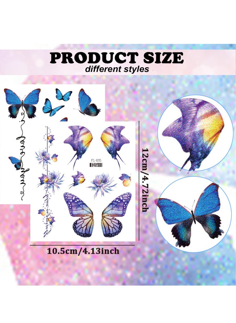 Glitter Butterfly Temporary stickers for Girls, 12 Sheets Butterfly Party Favors Decorations, Art Makeup Body Sticker for Girls Kids Woman