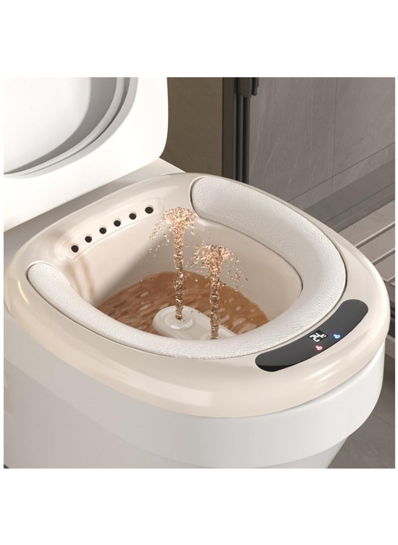 Electric Sitz Bath Tub for Adults, Electric Sitz Bath for Hemorrhoids, Female Postpartum, Sits Bath for Toilet Seat, Dual Spouts with Heating, Real-time Water Temperature Measurement (Brown)