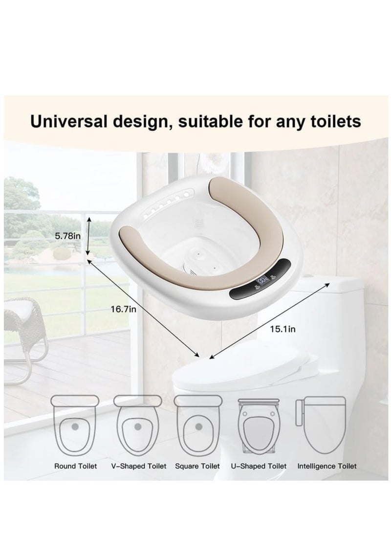 Electric Sitz Bath Tub for Adults, Electric Sitz Bath for Hemorrhoids, Female Postpartum, Sits Bath for Toilet Seat, Dual Spouts with Heating, Real-time Water Temperature Measurement (Brown)