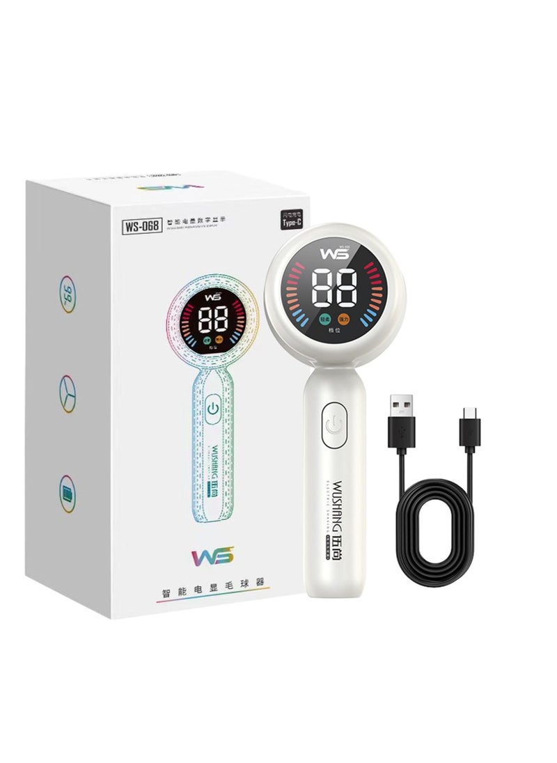 Fabric Shaver for Clothing, Ultra Quiet Sweater Shaver with Power Display, Six Tooth Blade, 2-in-1 Design Clothes Lint Remover for Removing Balls and Oppressive Lint, White