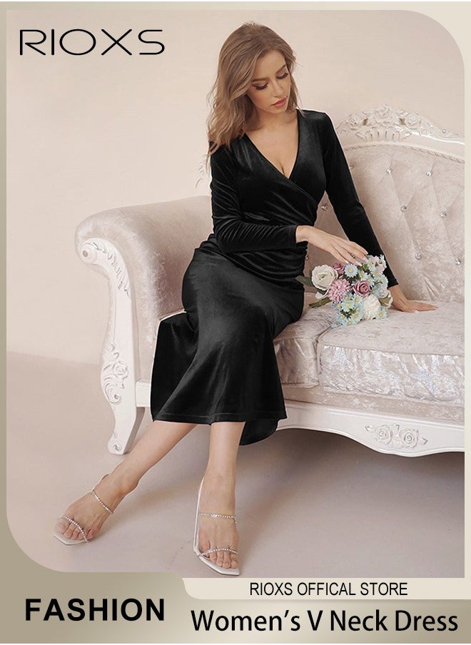 Women's Dresses V-neck Wrap Hip Skirt Long Sleeves Bodycon Dresses Elegant Fishtail Dress Evening Dress Party Wedding Maxi Dress For Party Club Night