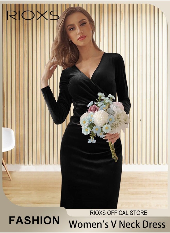 Women's Dresses V-neck Wrap Hip Skirt Long Sleeves Bodycon Dresses Elegant Fishtail Dress Evening Dress Party Wedding Maxi Dress For Party Club Night