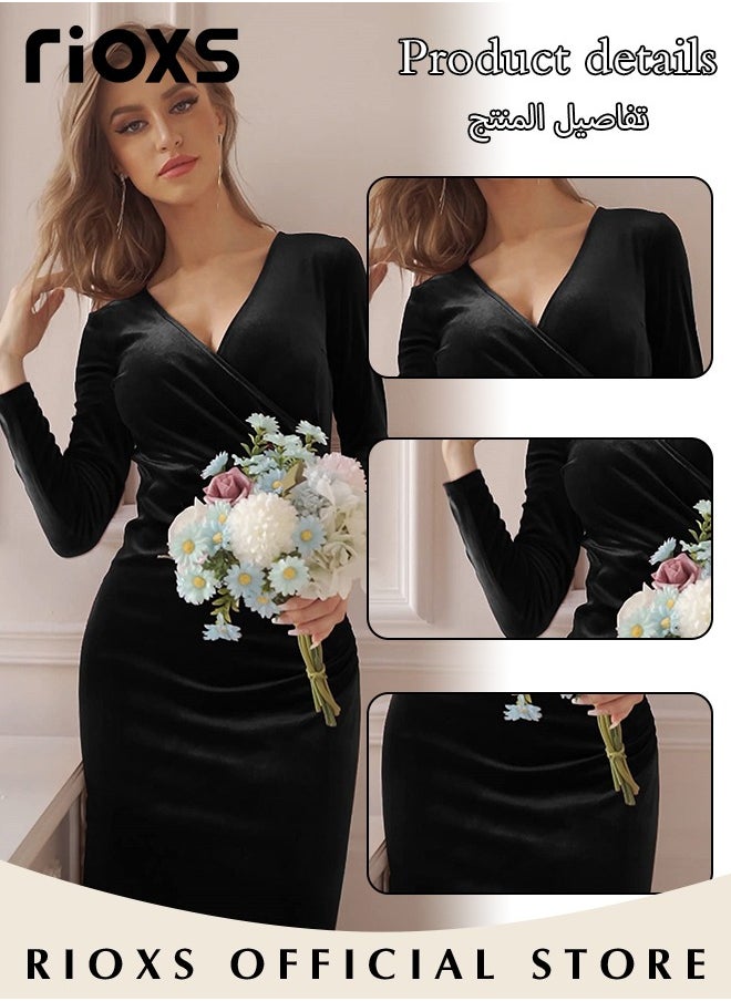 Women's Dresses V-neck Wrap Hip Skirt Long Sleeves Bodycon Dresses Elegant Fishtail Dress Evening Dress Party Wedding Maxi Dress For Party Club Night