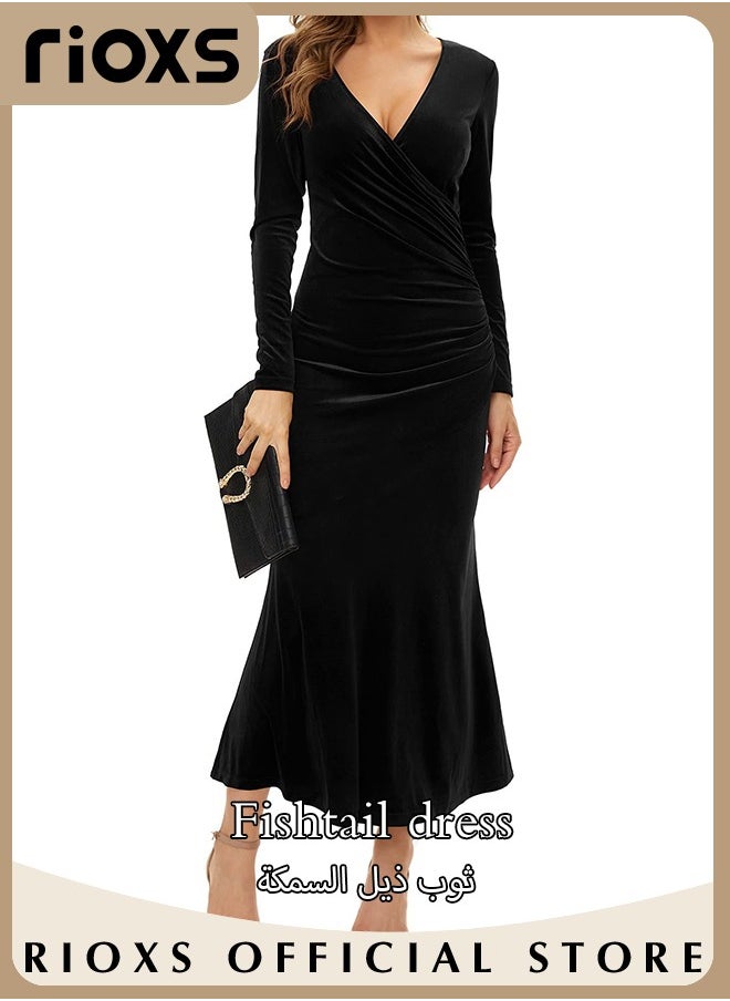 Women's Dresses V-neck Wrap Hip Skirt Long Sleeves Bodycon Dresses Elegant Fishtail Dress Evening Dress Party Wedding Maxi Dress For Party Club Night