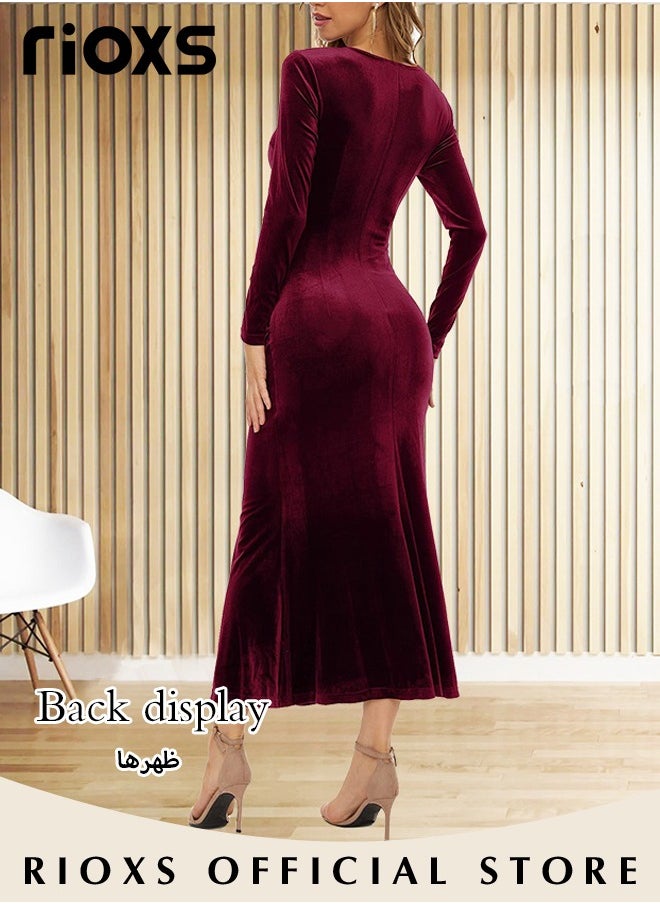 Women's Dresses V-neck Wrap Hip Skirt Long Sleeves Bodycon Dresses Elegant Fishtail Dress Evening Dress Party Wedding Maxi Dress For Party Club Night