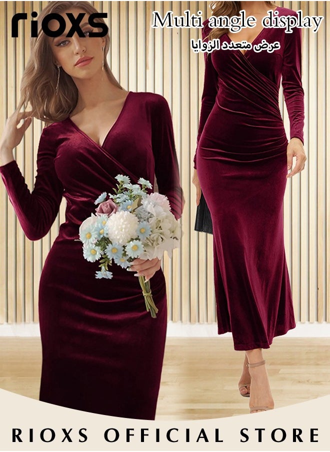 Women's Dresses V-neck Wrap Hip Skirt Long Sleeves Bodycon Dresses Elegant Fishtail Dress Evening Dress Party Wedding Maxi Dress For Party Club Night