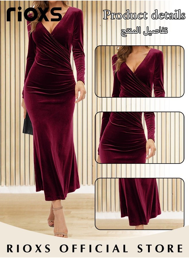 Women's Dresses V-neck Wrap Hip Skirt Long Sleeves Bodycon Dresses Elegant Fishtail Dress Evening Dress Party Wedding Maxi Dress For Party Club Night