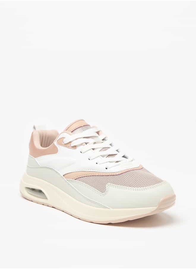 Women Mesh Textured Lace-Up Low Ankle Sneakers with Pull Tabs