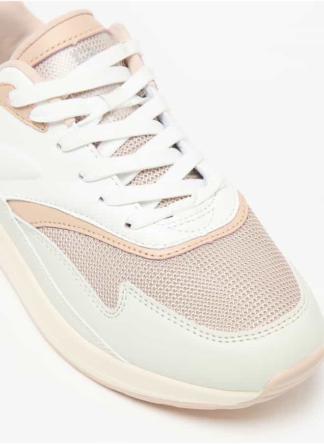 Women Mesh Textured Lace-Up Low Ankle Sneakers with Pull Tabs