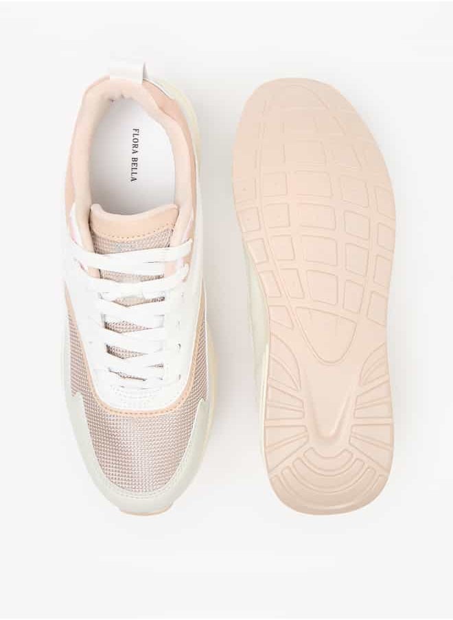 Women Mesh Textured Lace-Up Low Ankle Sneakers with Pull Tabs