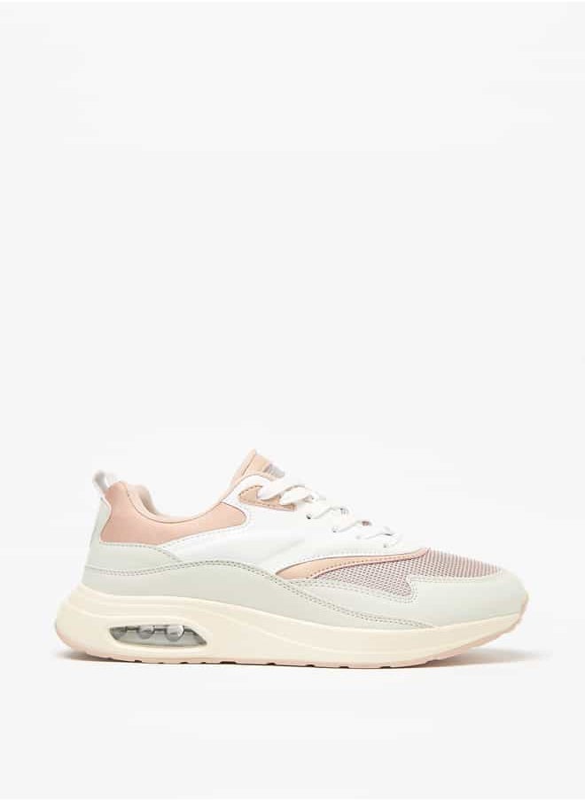 Women Mesh Textured Lace-Up Low Ankle Sneakers with Pull Tabs