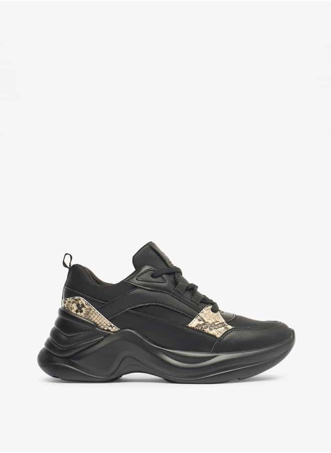 Women Lace-Up Low Ankle Sneakers with Wedge Heels