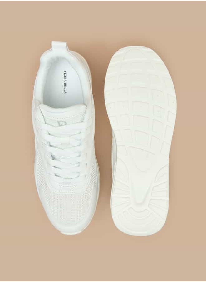 Women Mesh Textured Lace-Up Low Ankle Sneakers with Pull Tabs