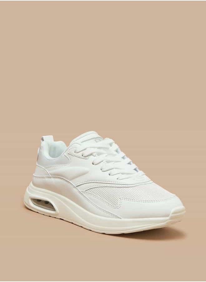 Women Mesh Textured Lace-Up Low Ankle Sneakers with Pull Tabs