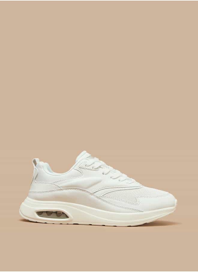 Women Mesh Textured Lace-Up Low Ankle Sneakers with Pull Tabs