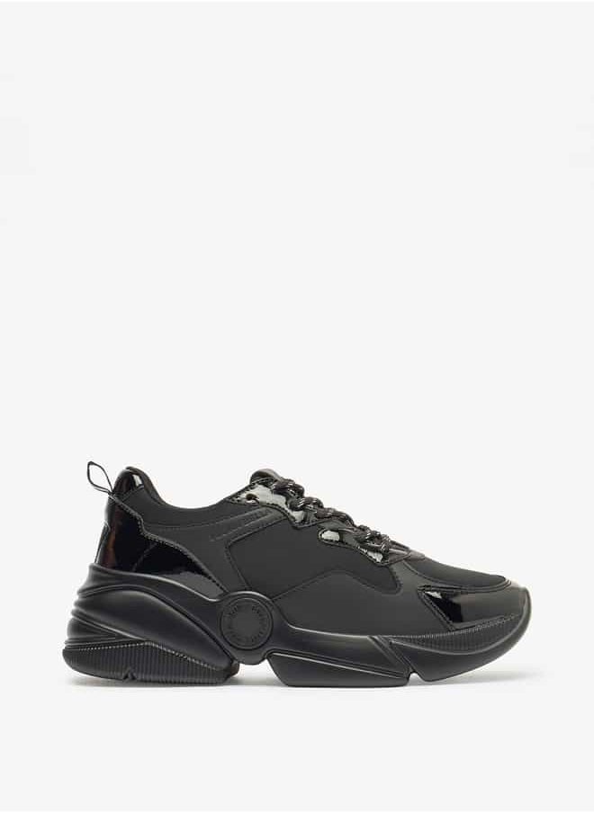 Women Monotone Lace-Up Low Ankle Sneakers with Pull Tabs