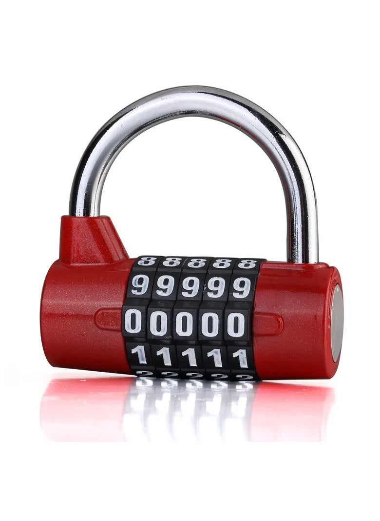 Combination Padlock, 5 Dial Digit Number Combination Travel Password Lock, Resettable Code Combo Security Lock, Compact And Durable Lock For Cabinet Gate Locker Toolbox Gym, (1pc, Red)