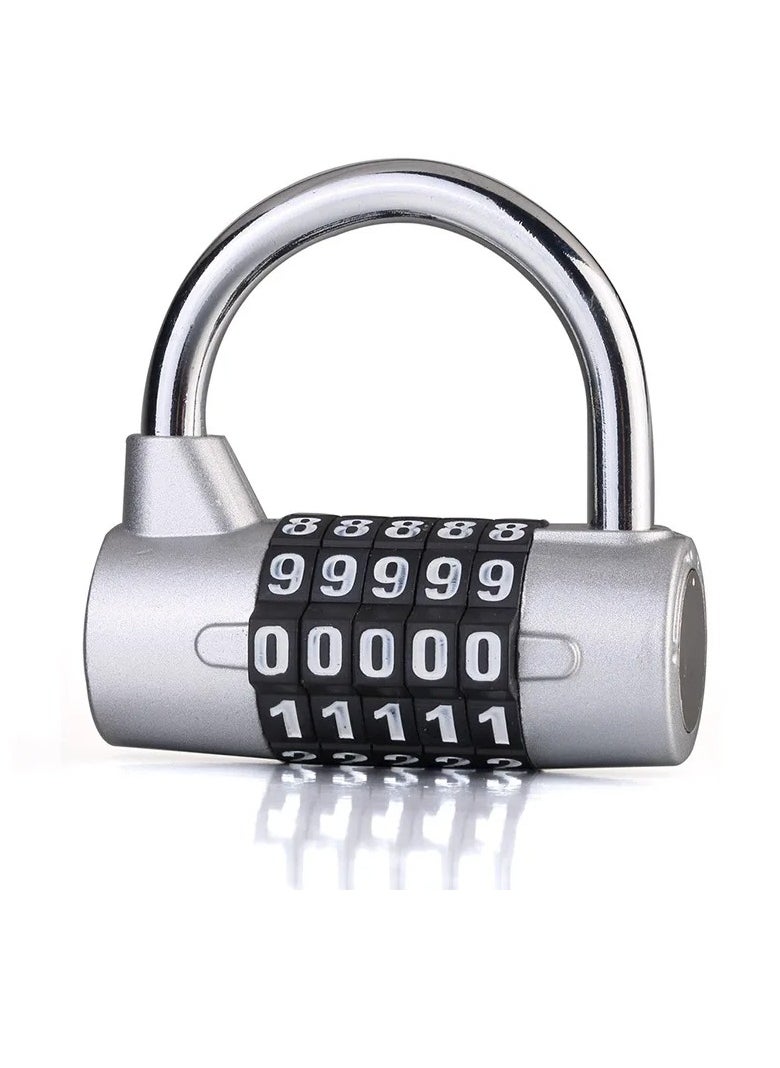 Combination Padlock, 5 Dial Digit Number Combination Travel Password Lock, Resettable Code Combo Security Lock, Compact And Durable Lock For Cabinet Gate Locker Toolbox Gym, (1pc, Silver)