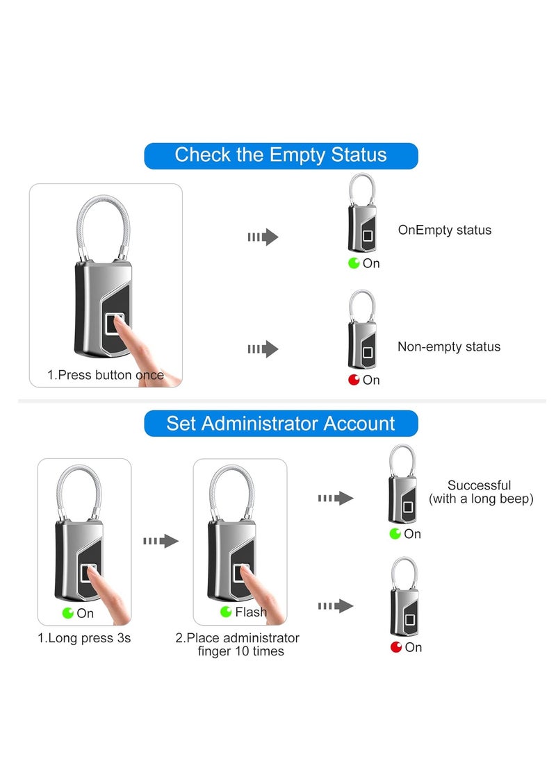 Fingerprint lock with Key Backup, Smart keyless Waterproof Fingerprint Padlock Ideal for Gym, Door, Luggage, Suitcase, Backpack, Bike, Office