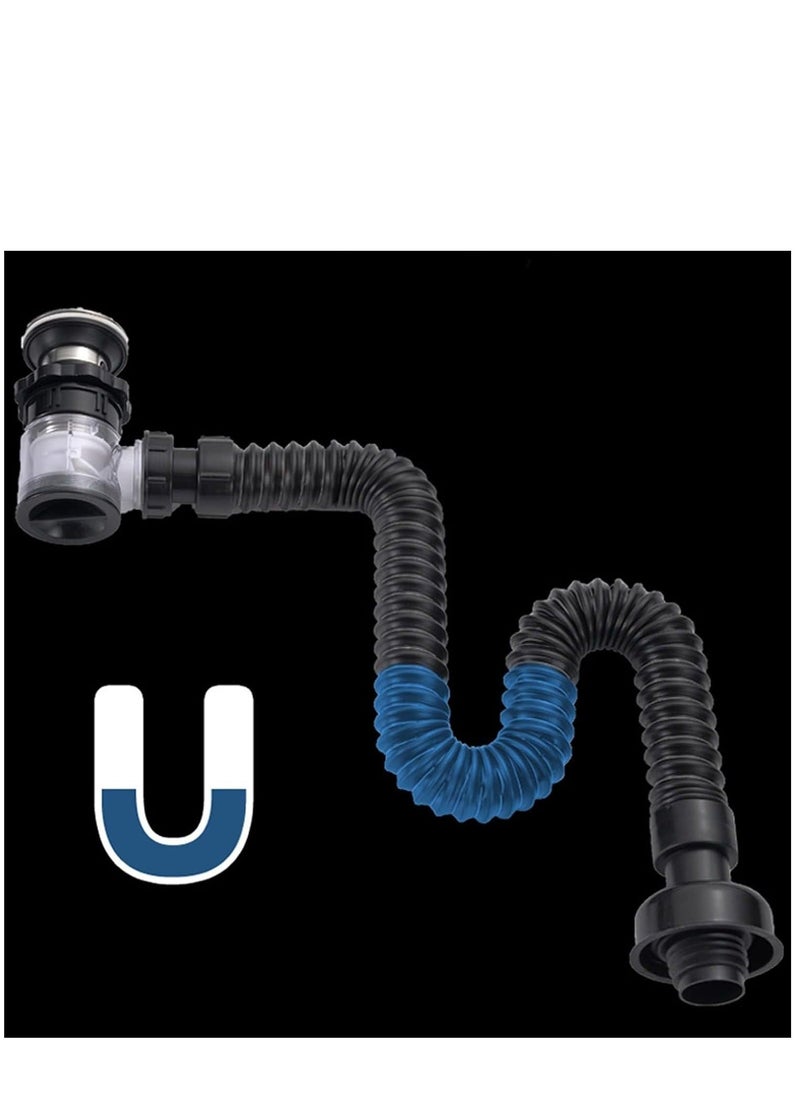 Bathroom Sink Drain Kit, Stainless Steel Expandable Sink Drain Pipe Kit, P Trap Sink Drain Pipe, Trap with Built in Anti Clogging Stopper, Integrated Wash Basin Sink Drain Pipe