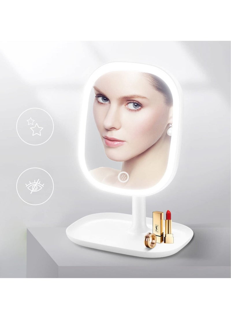 Table Desk Vanity Makeup Mirror, Makeup Mirror Touch Screen Lighted Up Mirror, 180 Degree Rotation Vanity Cosmetic Mirror, USB Rechargeable Touch Dimming Makeup Mirror, for Shower Shaving