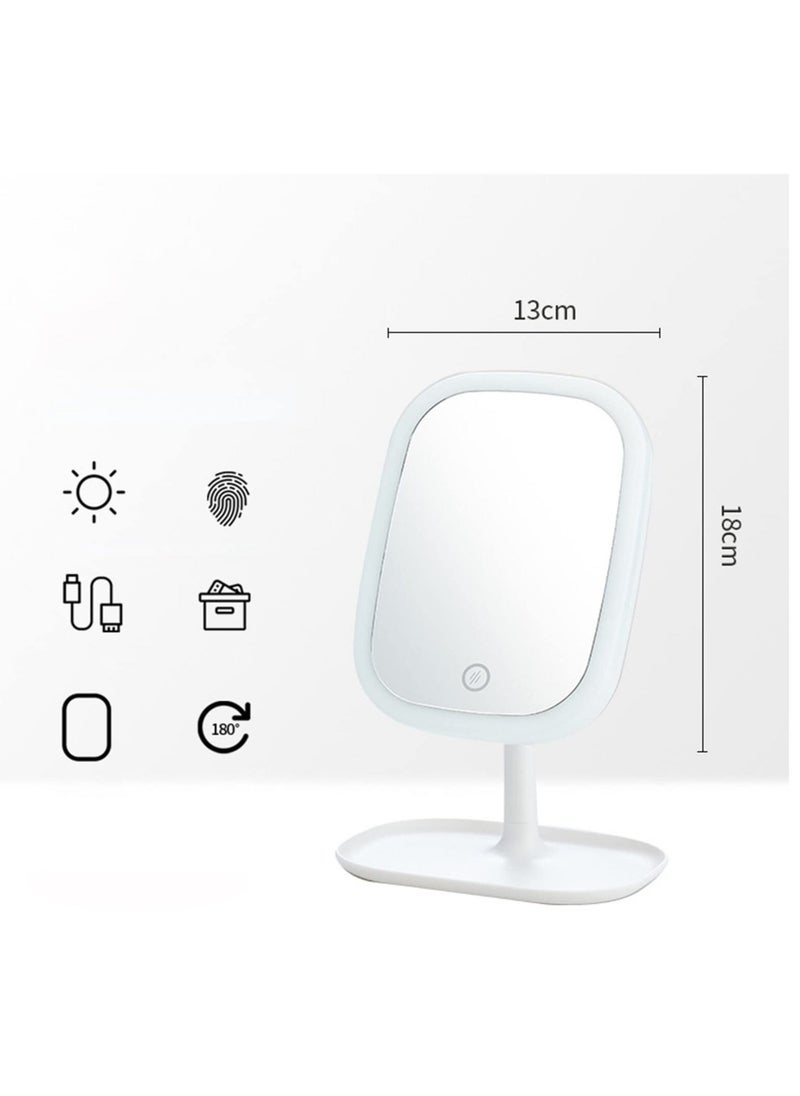 Table Desk Vanity Makeup Mirror, Makeup Mirror Touch Screen Lighted Up Mirror, 180 Degree Rotation Vanity Cosmetic Mirror, USB Rechargeable Touch Dimming Makeup Mirror, for Shower Shaving