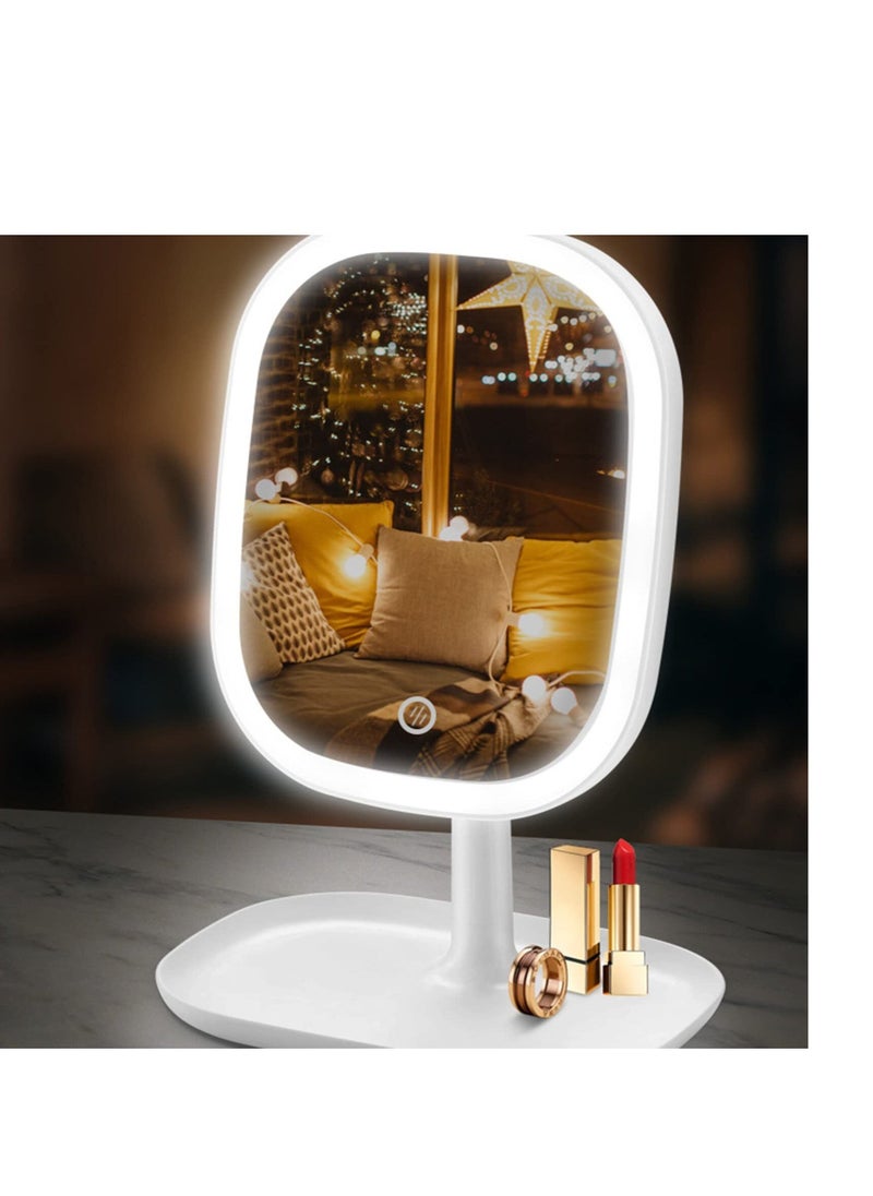 Table Desk Vanity Makeup Mirror, Makeup Mirror Touch Screen Lighted Up Mirror, 180 Degree Rotation Vanity Cosmetic Mirror, USB Rechargeable Touch Dimming Makeup Mirror, for Shower Shaving