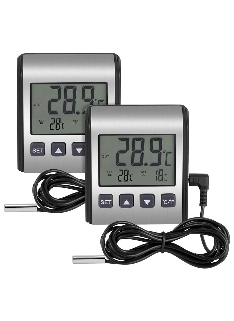 2 PCS Digital Refrigerator Thermometer - Freezer Thermometer with Stainless Panel, High and Low Temperature Alarm, LCD Display, Sensor Magnet Probe for Fridge, Kitchen, Indoor and Outdoor Use