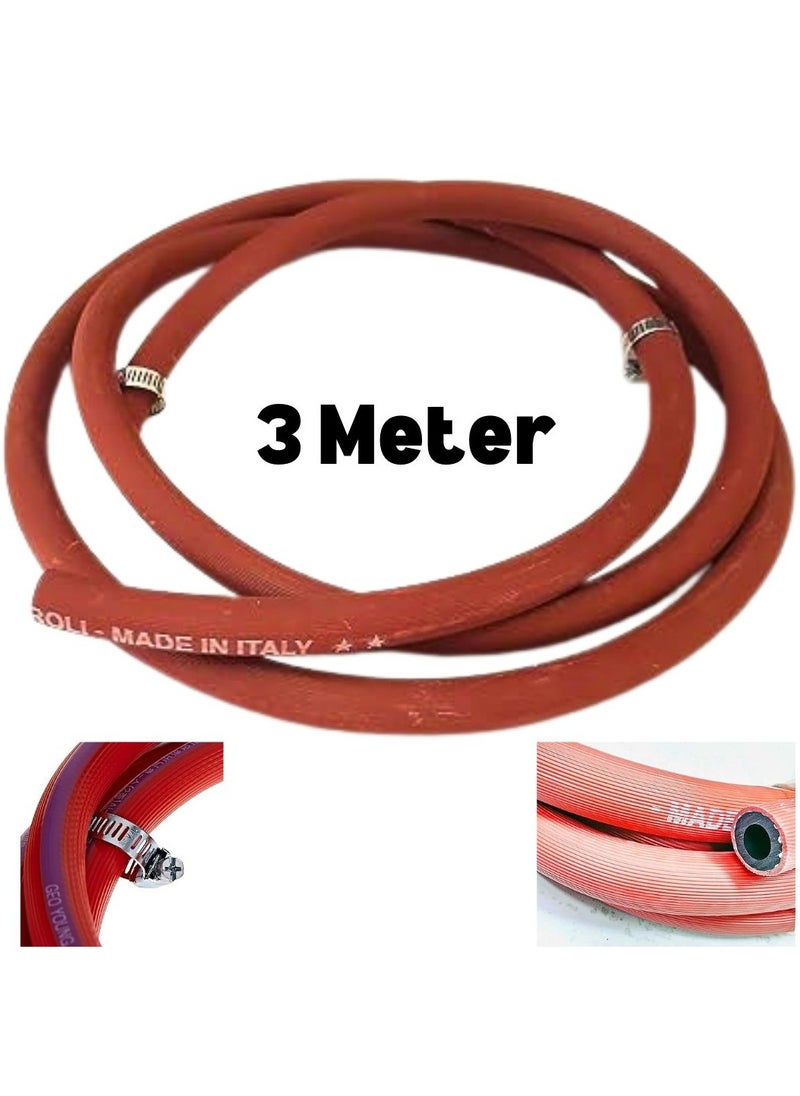 ARTC Premium Italian Gas Hose With 2-Clips, 6m & 6m Flexible, High-Quality Rubber Hose For Gas Stoves, Grills And Appliances (Made in Italy) (6m)