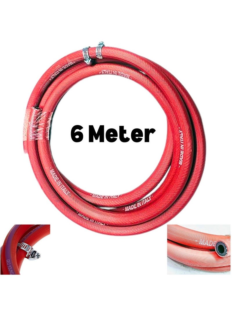 ARTC Premium Italian Gas Hose With 2-Clips, 6m & 6m Flexible, High-Quality Rubber Hose For Gas Stoves, Grills And Appliances (Made in Italy) (6m)