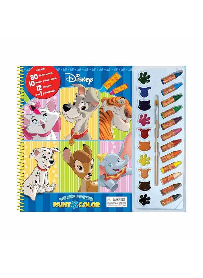 Disney Animals Classic Deluxe Poster Paint & Coloring Board Book with 10 Watercolors & 12 Crayons