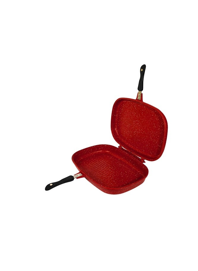 pan fried steak artifact double-sided pressure cooker light oil and less (32CM, Red)