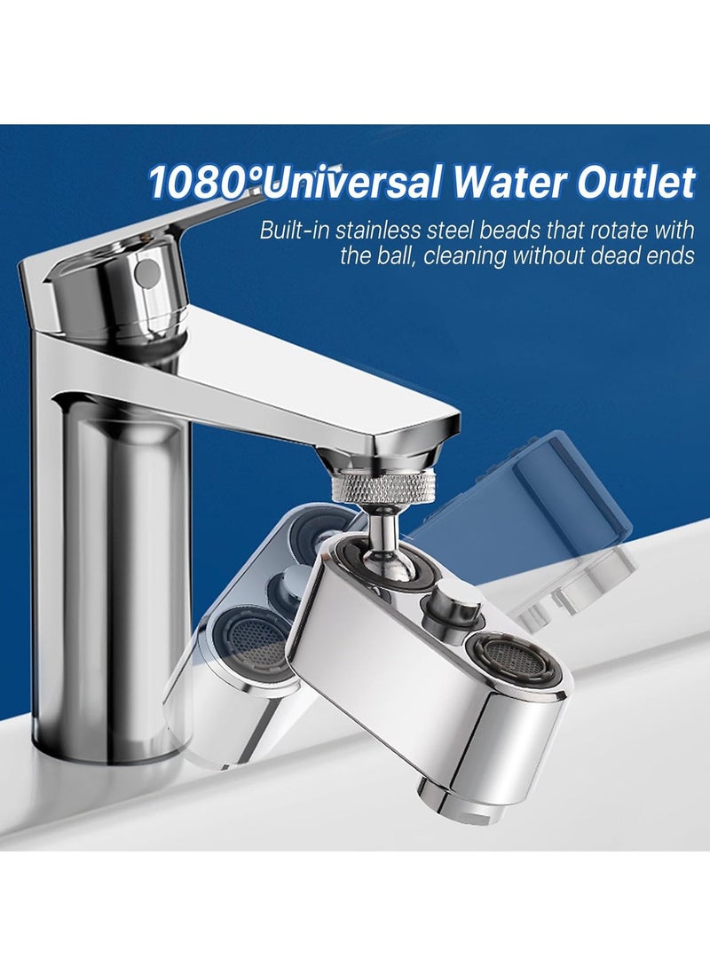 Swivel Faucet Extender with 2 Water Outlet Modes, 1080° Universal Sink Water Filter Aerator, Rotatable Splash Filter Extension, Replaceable Faucet Aerator for Bathroom, Kitchen