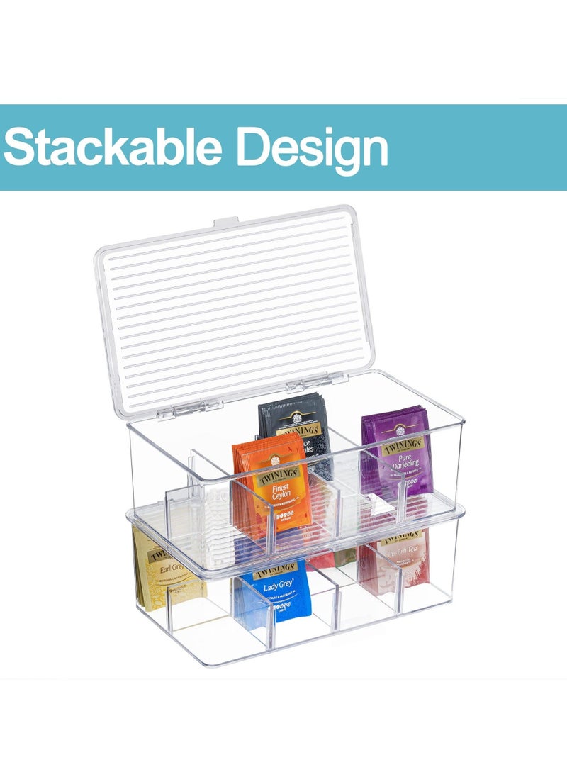 2 Pack Stackable Tea Bag Organizer, Plastic Tea Storage Box for Kitchen Pantry Cabinets and Countertops, Holder for Tea Bags, Coffee, Sugar Packets, Small Packets