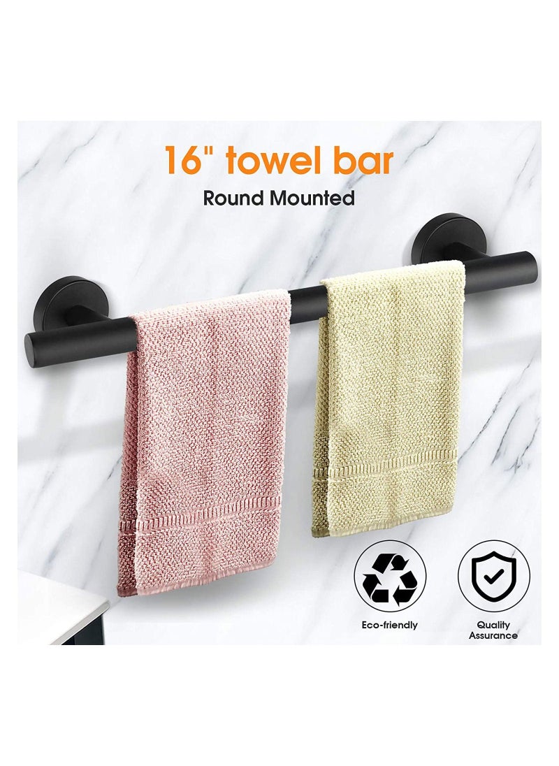 Bathroom Hardware Set 4 Pcs Matte Black Towel Stainless Steel Simple Firm Bathroom Towel Rack Set Include 16in Bathroom Towel Toilet Paper Holder and 2 Robe Hooks