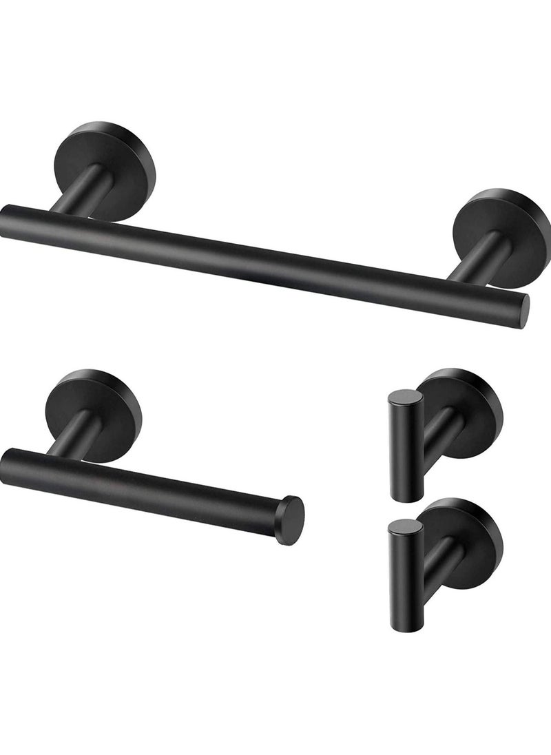 Bathroom Hardware Set 4 Pcs Matte Black Towel Stainless Steel Simple Firm Bathroom Towel Rack Set Include 16in Bathroom Towel Toilet Paper Holder and 2 Robe Hooks