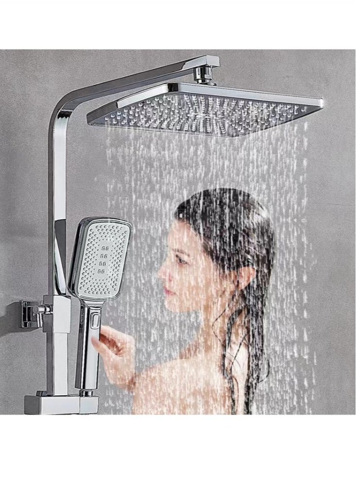 1-Set Shower System Triple Function Bathroom Shower Faucet Rainfall Shower Head with Handheld Adjustable Complete Set Tub Spout Wall Mount Tap Set Silver