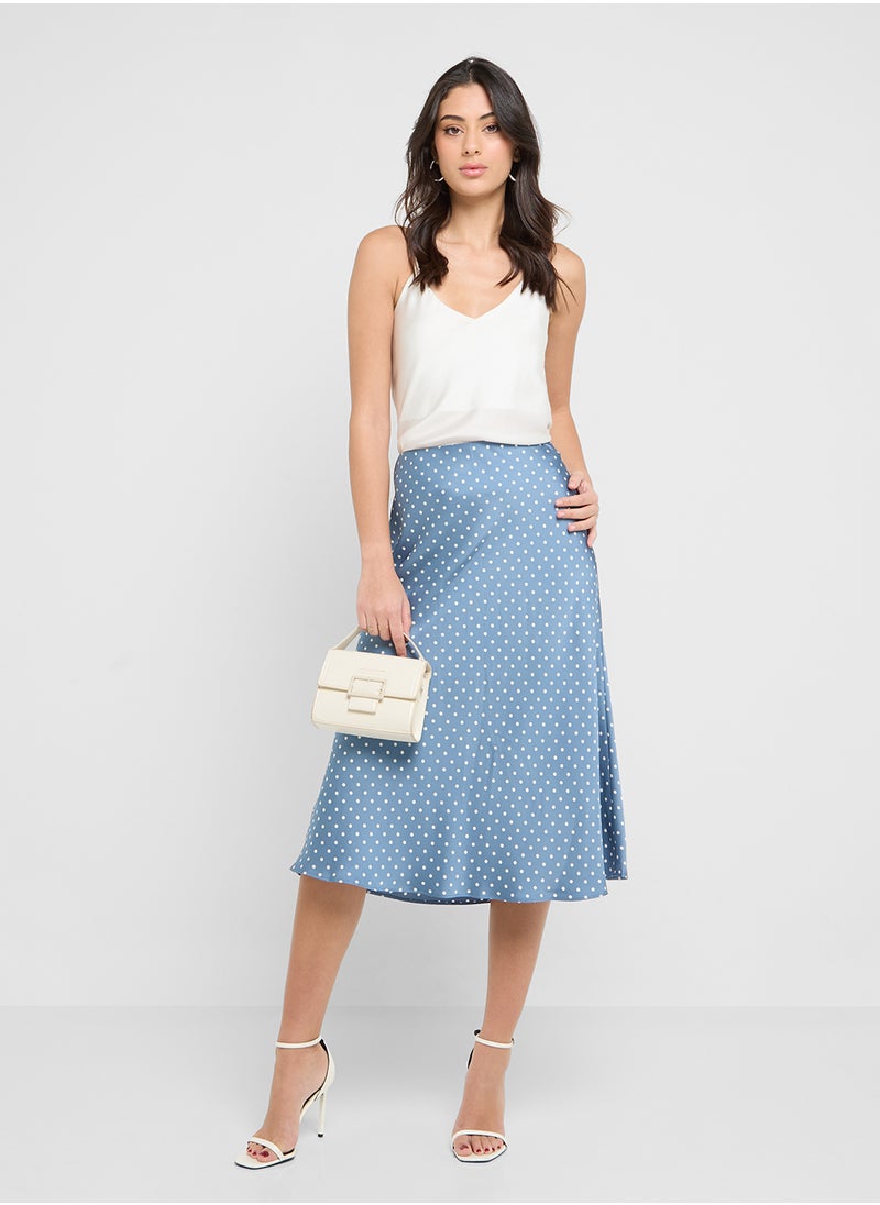 Polka-Dot Charmeuse One-Shoulder dress