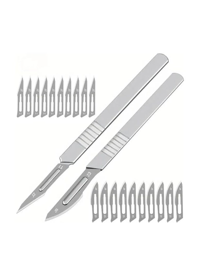 10pcs/10pcs Scalpel Handles And Sharp Carbon Steel Blades, Scalpels, Carving Knives, Lab Knives And Dermaplaning Tools For Callus Removal, Carving, Cutting, Crafts, Etc.