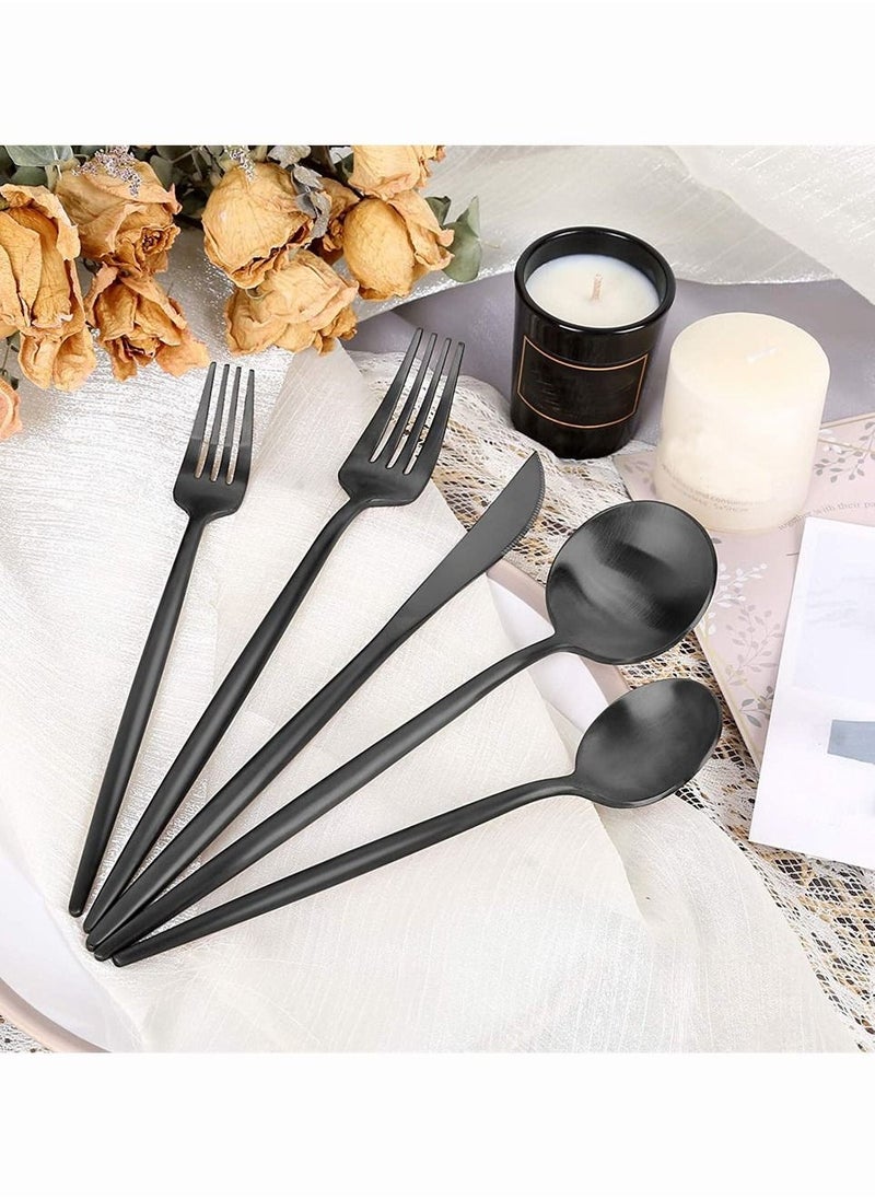 Stainless Steel Flatware Set, Matte Black Silverware Set 5 Pieces, Service for 1, Kitchen Utensil Set, Tableware Cutlery Set, Satin Finished Polished and Dishwasher Safe