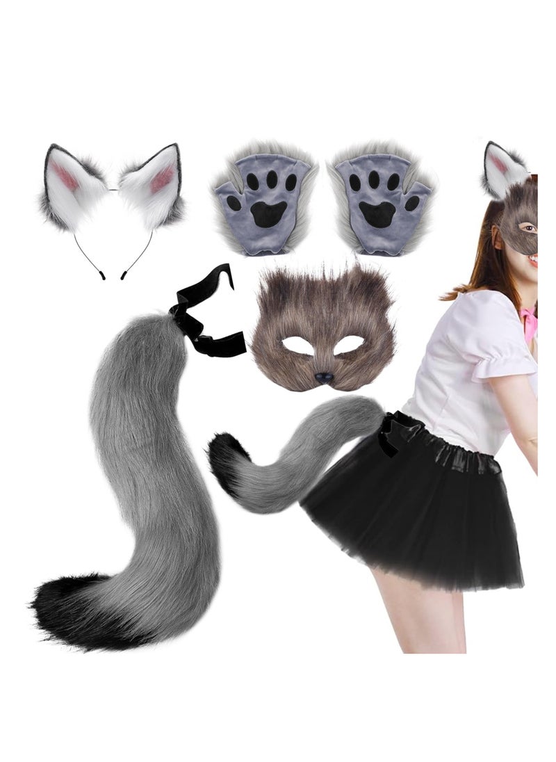 Therian Mask and Tail Set for Girls Cat Cosplay Ears Wolf